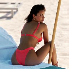 V-Neck Bikini Set Two Piece Swimwear for Women Solid Color Bathers PQ5012