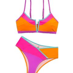 Color Block Bikini Set, Two Piece Swimsuit, High Waisted Bottom PQ-X011