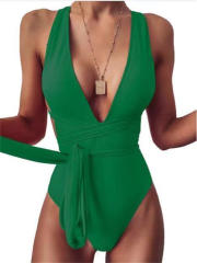 Women's Deep V-Neck Multiway Convertible One Piece Swimsuit Hollow Out Monokini PQ2021A