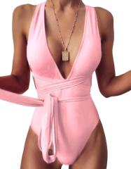Women's Deep V-Neck Multiway Convertible One Piece Swimsuit Hollow Out Monokini PQ2021A