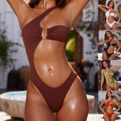 Women's One Shoulder Cutout Swimsuit, Asymmetric Monokini PQ2407