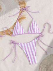 Women's Striped Bikini Set, Red and White Beach Wear, Two Piece Swimsuit PQ-D030