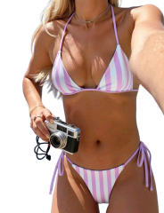 Women's Striped Bikini Set, Red and White Beach Wear, Two Piece Swimsuit PQ-D030