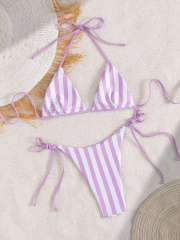 Women's Striped Bikini Set, Red and White Beach Wear, Two Piece Swimsuit PQ-D030