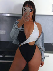 Women's One Piece Swimsuit, Halter Neck Monokini Backless Swimwear PQ-G186WY