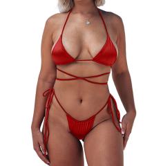 Sexy Bikini Set with Crisscross Straps, Solid Color Swimwear For Woman PQ4020