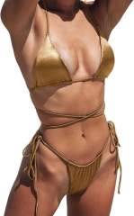 Sexy Bikini Set with Crisscross Straps, Solid Color Swimwear For Woman PQ4020
