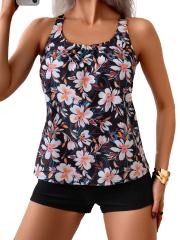 Women's Floral Tankini Swimsuit, Racerback Style Swimwear PQ-XY919B