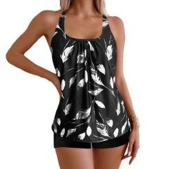 Women's Leaf Print Tankini Set, Adjustable Straps Swimwear PQ-XY919