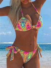 Women's Bikini Set, Rainbow Tie-Dye Print, Two Piece Swimsuit PQ-DB1903