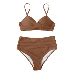 Ladies High Waist Two Piece Swimsuit, Push Up Solid Color Beach Wear PQ3404