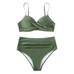 Ladies High Waist Two Piece Swimsuit, Push Up Solid Color Beach Wear PQ3404