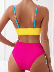 Women's Color Block Bikini Set, High Waist Two-Piece Swimsuit, PQ2516