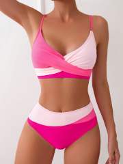 Women's Color Block Bikini Set, High Waist Two-Piece Swimsuit, PQ2516
