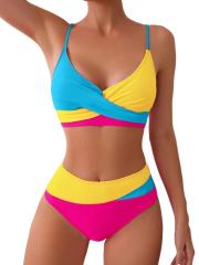Women's Color Block Bikini Set, High Waist Two-Piece Swimsuit, PQ2516