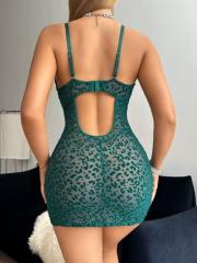 Leopard Babydoll Lingerie Sexy Lace Chemise Valentine Day Nightdress Mesh Nightie PQ8724