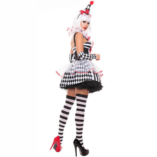 Women Cute Circus Clown Cosplay Fluffy Tutu Dress Halloween Party Role Play Costume PQ7081