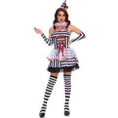 Women Cute Circus Clown Cosplay Fluffy Tutu Dress Halloween Party Role Play Costume PQ7081