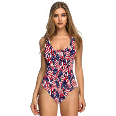 Women's American Flag One-Piece Swimsuit, Patriotic Print Swimwear PQ155