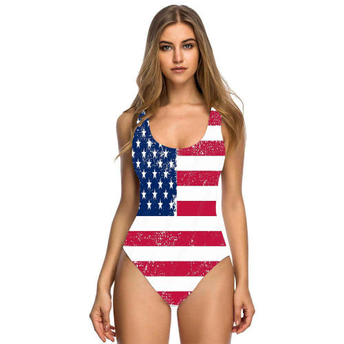 Women's American Flag One-Piece Swimsuit, Patriotic Print Swimwear PQ155