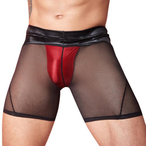 Sexy Sheer Mesh Lingerie Sissy Underwear Faux Leather Men Shorts PQ3255