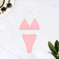Red and White Halter Bikini Set For Woman Tie Side, Triangle Top PQ5073