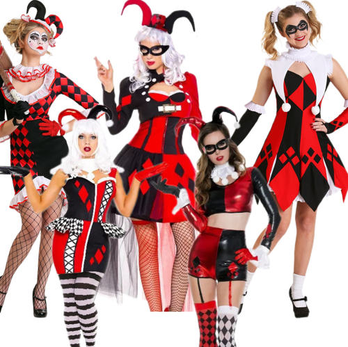 Women Halloween Circus Clown Cosplay Dress, Stage Performance Fancy Outfit PQ3382