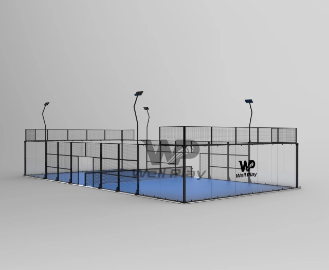 Panoramic padel court side perspective for venue planning
