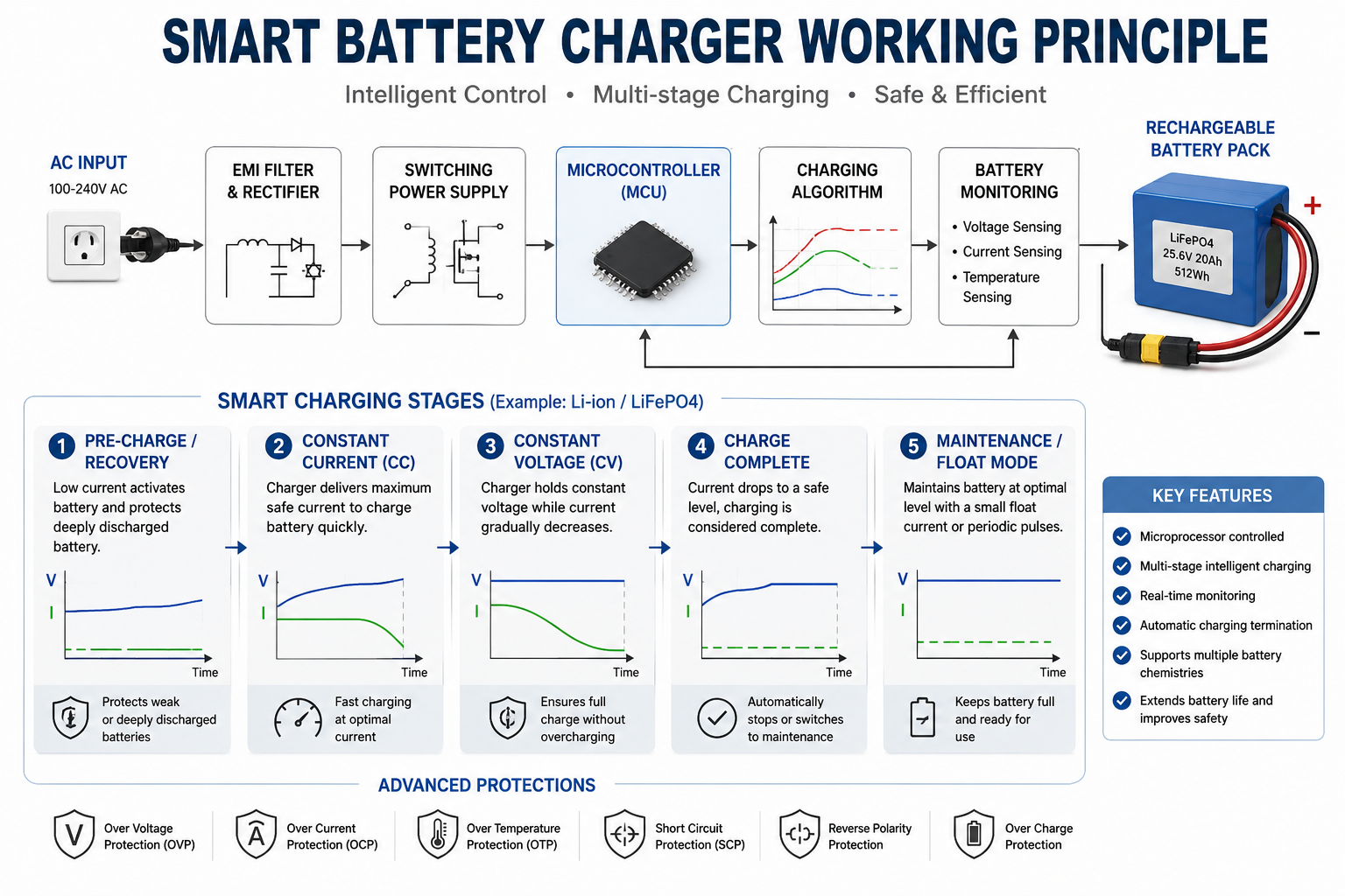 Intelligent battery charger working process diagram