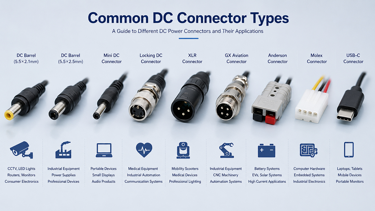 common DC connector types comparison chart