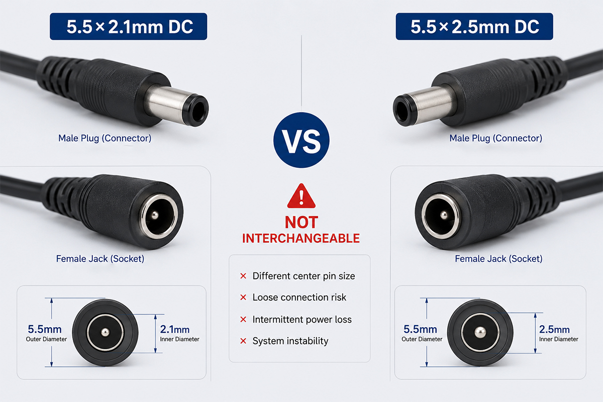 5.5x2.1mm vs 5.5x2.5mm DC connector comparison