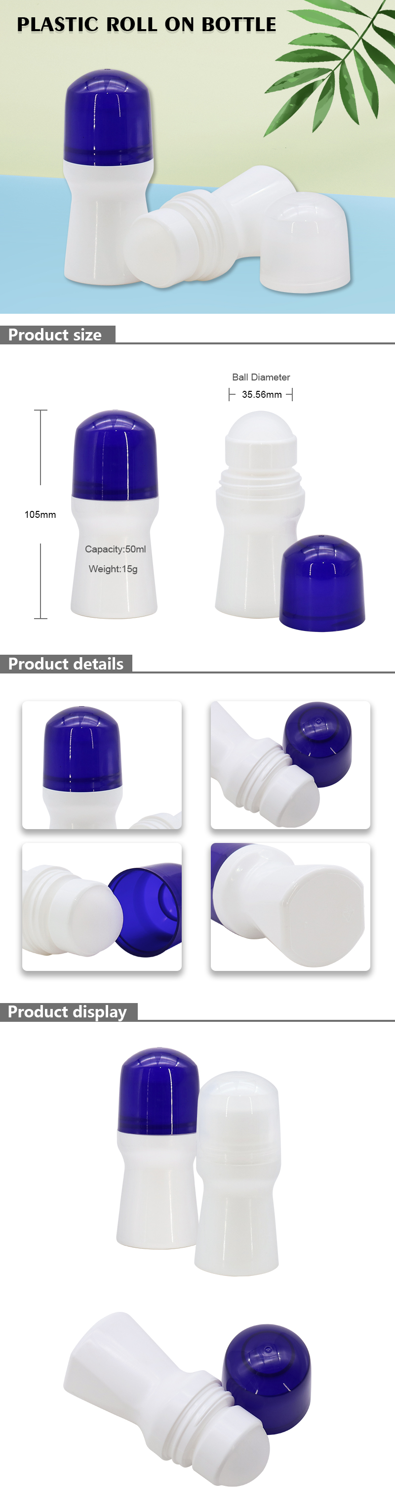 Uique Shape Plastic Roller Ball Bottles / 50ml Empty Roll On Deodorant Containers