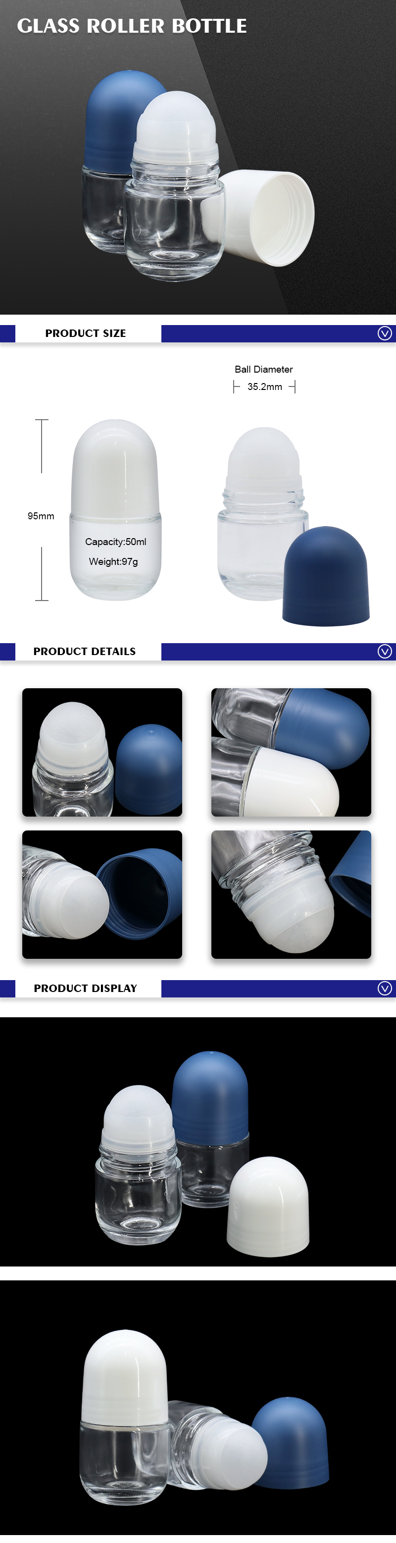 Empty Round 50ml Glass Roll On Deodorant Bottles With Private Logo