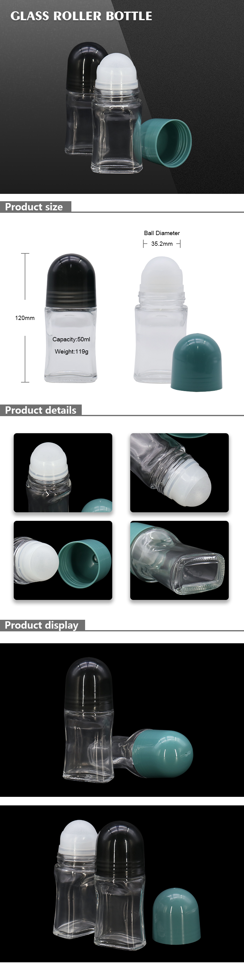 Unique Glass Deodorant Bottle Container 50ml With Roller Ball SGS