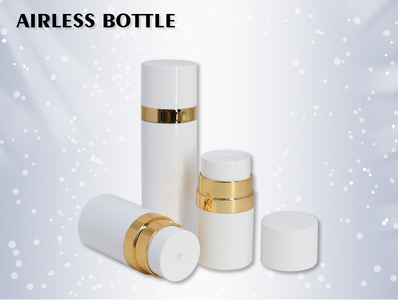 Golden Plating Airless Cosmetic Bottles PCTG Material Pearl White Color