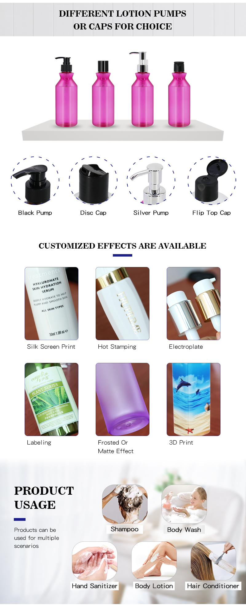 Unique 8 oz 250ml Shampoo Bottle / PET Plastic Refillable Shampoo Bottles