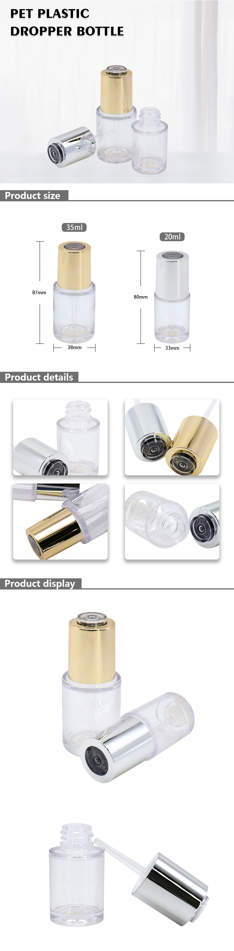 20ml Empty Clear Plastic Dropper Bottles For Essence Serum