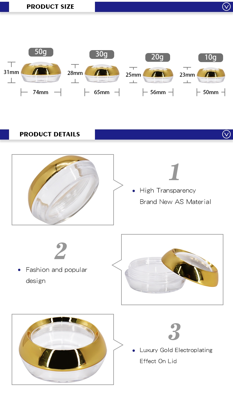 Luxury 1oz Clear Beauty Cosmetic Plastic Jars With Gold Lids Wholesale