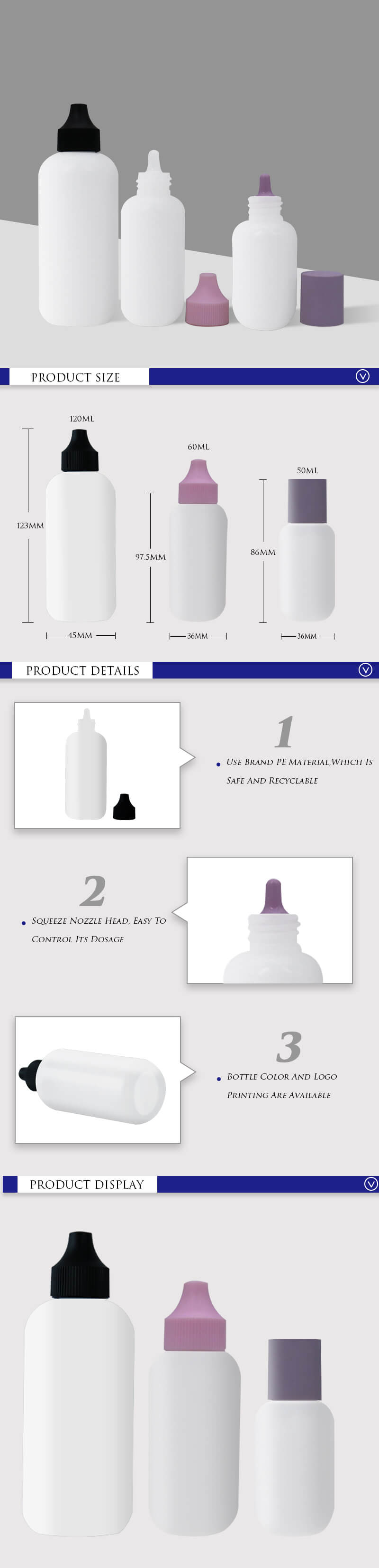 PE Empty Cosmetic Squeeze Cream Bottles 50ml