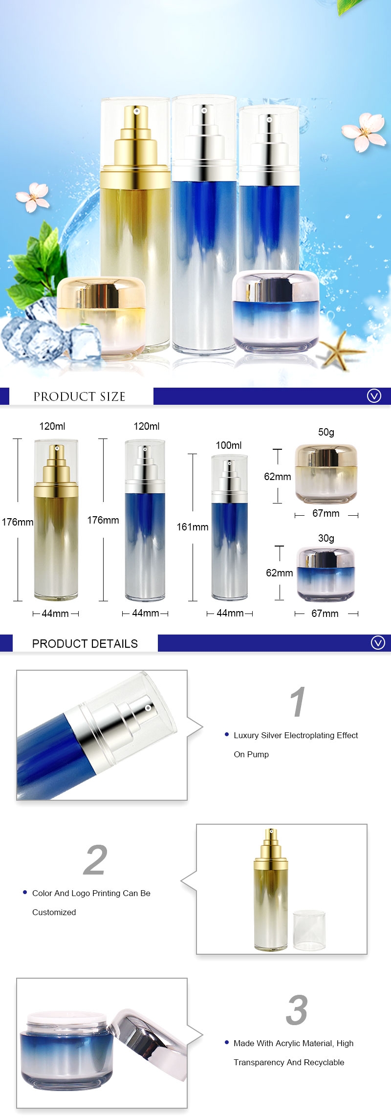 100ml 120ml 4 oz Empty Lotion Pump Bottles And Face Cream Jars