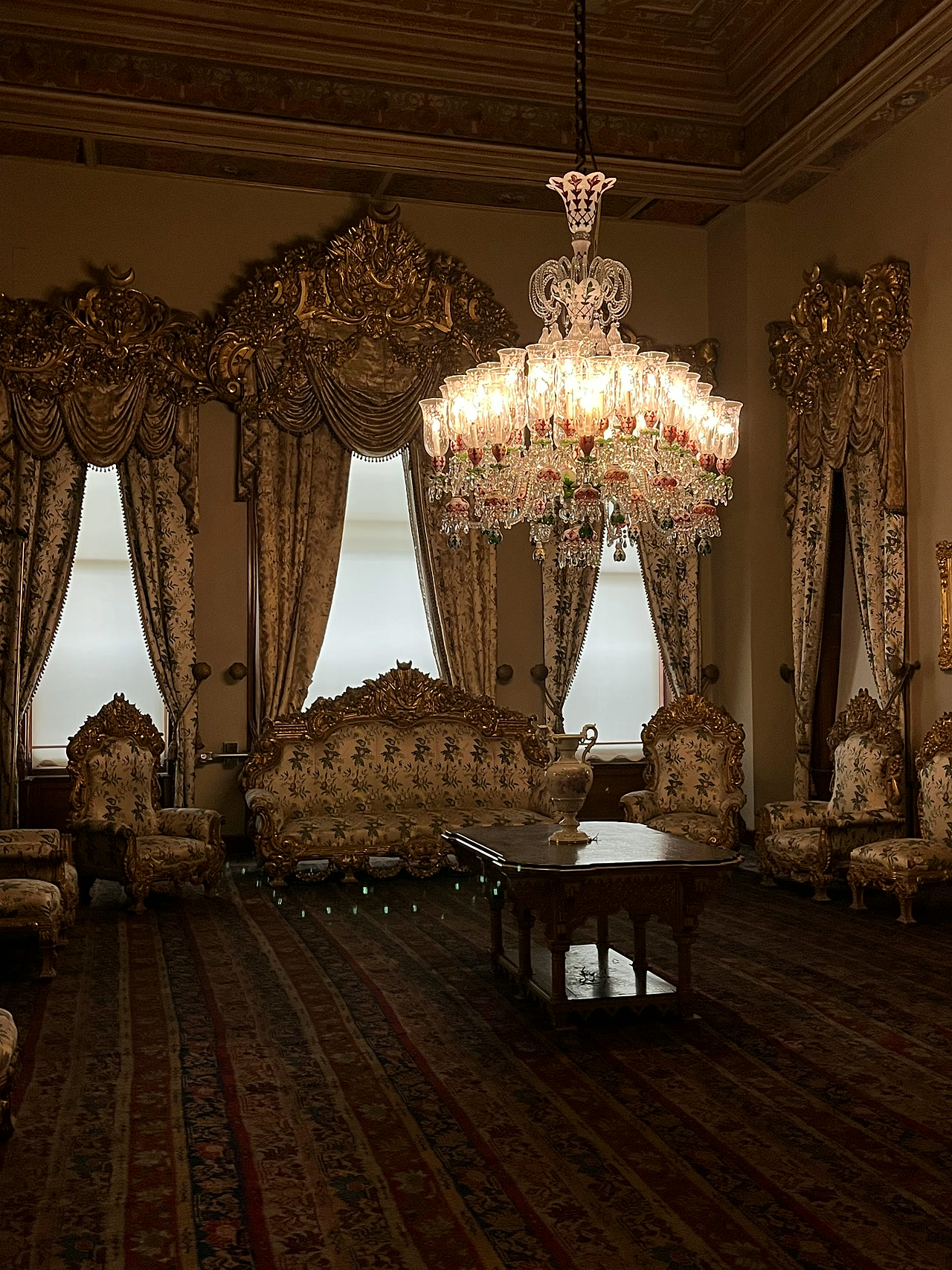 Classical entry hall with chandelier and period interior