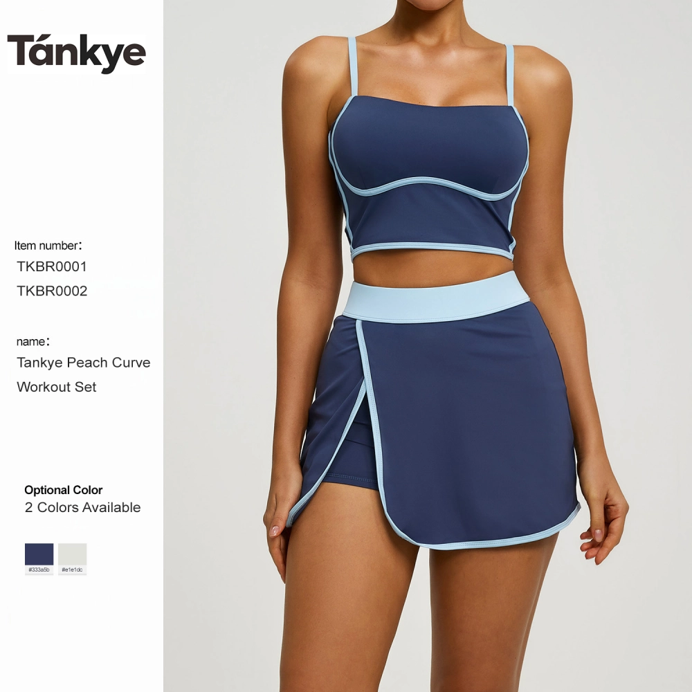 Tankye Women’s Curve-Hugging 2-Piece Workout Sets with Anti-Ride-Up Skort, Active Outfits for Outdoor Running, Gym & Yoga
