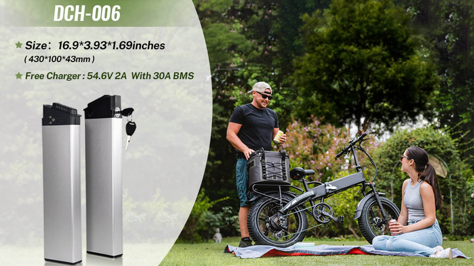 Folding E-Bike with 48V Battery Folding electric bike with a 48V battery riding on a city street