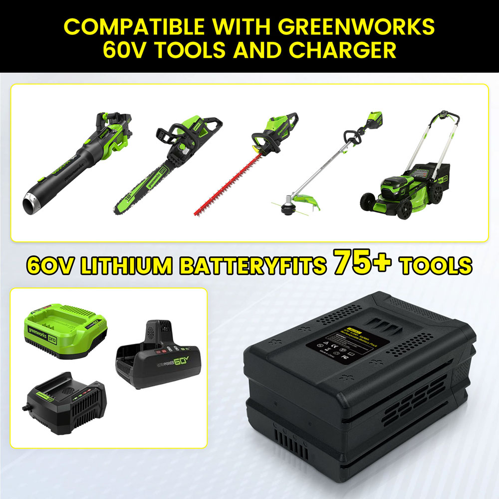 New Upgraded 60V Greenworks Battery: 5.0Ah/6.0Ah for 75+ Tools – 3x Runtime & Unbeatable Durability