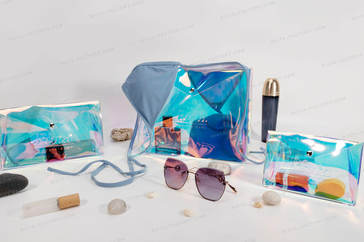 Top 5 Makeup Bag Trends for 2025 A stylish collage showcasing the five key makeup bag trends: tech, clear, sustainable, modular, and textured.