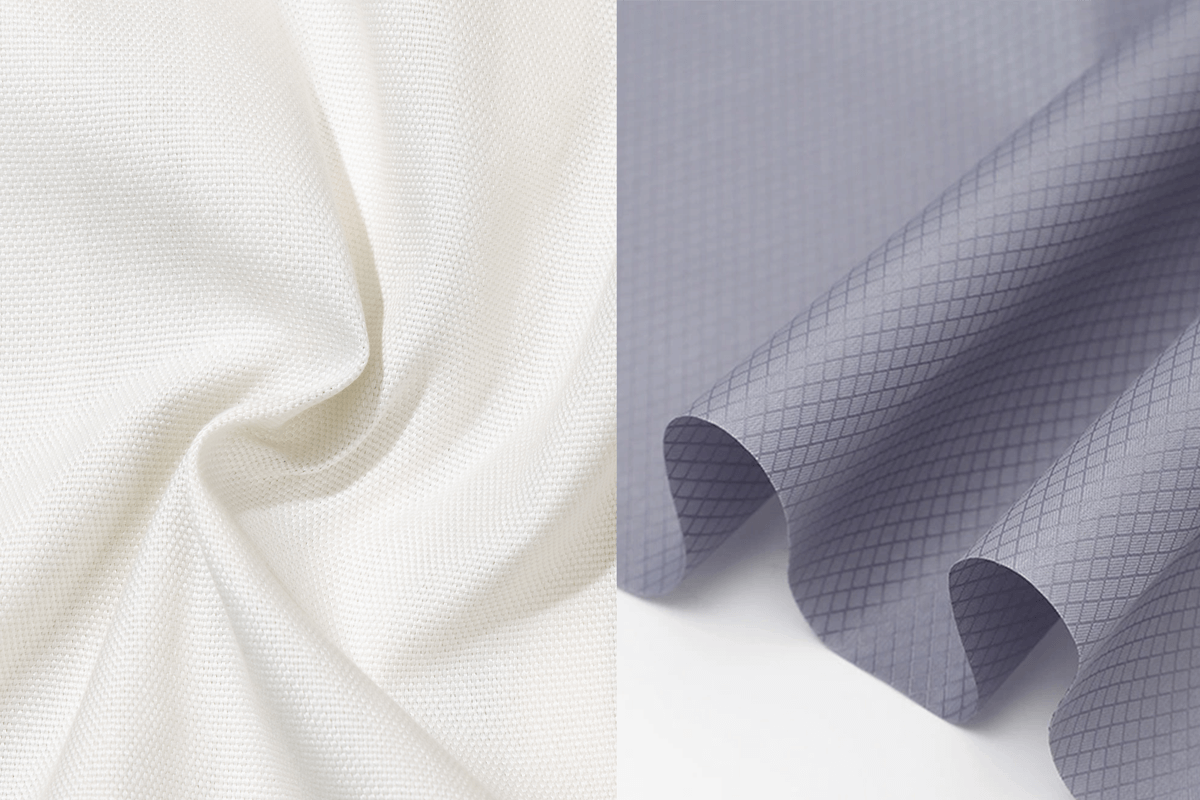 Split image comparing soft meditation materials and technical power yoga fabrics