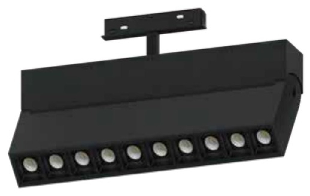 HS-CX003-10T 48V magnetic track bar spotlight in black: 24W, 270 mm body with ten reflective-cup apertures