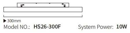 HS26-300F flood module drawing: 300 mm overall length, 10W system power