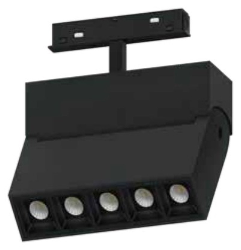 HS-CX003-5T 48V magnetic track bar spotlight in black: 12W, 135 mm body with five reflective-cup apertures