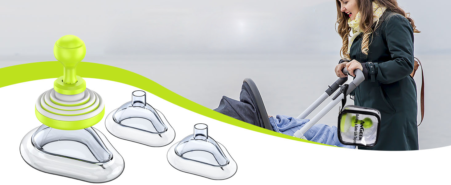 FoldPumpVac choking rescue device step-by-step use with mask placement